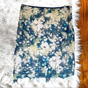 Max Studio Specialty Products Lace Overlay‎ Pencil Skirt Blue White Green Size 2